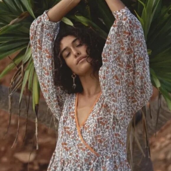 Daughters of India Binita Boho Cottagecore Apricot Floral Print Maxi Dress XL - Picture 5 of 16